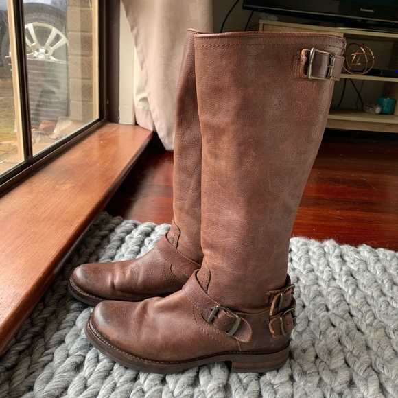 Frye Shoes - Authentic Frye Veronica buckled tall brown leather boots size 7 US